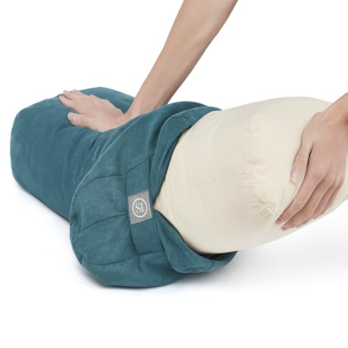 Meditation Cushion Bolster Pillow for Restorative Yoga – Supportive Cushion for Meditation, Pilates, and Relaxation – Filled with Buckwheat Hulls - Removable Cover - color: Teal, size: Rectangular (Filled with 100% Cotton)