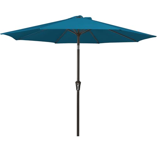 MEWAY 9ft Patio Umbrella Outdoor Table Umbrellas with Push Button Tilt and Crank, Market Umbrella 8 Sturdy Ribs for Deck, Garden, Pool and Backyard, Lake Blue - color: Lake Blue, size: 9ft