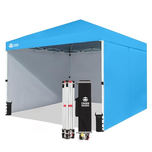 CROWN SHADES 10X10 Commercial Instant Canopy Pop Up Tent with Center Lock, 300D Fabric, 4 Sidewalls, Sto'N Go Bag, Sky Blue - color: Sky Blue, size: 10x10 Classic