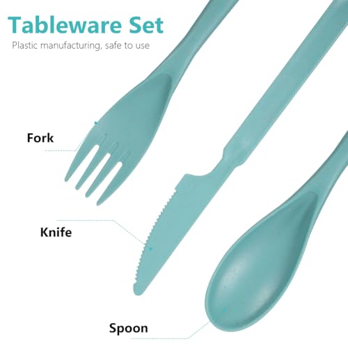 Wheat Straw Tableware Set Unbreakable Dinnerware with Reusable Utensils Lightweight Plates Bowls and Cutlery for Home Picnic Travel Dishwasher Safe