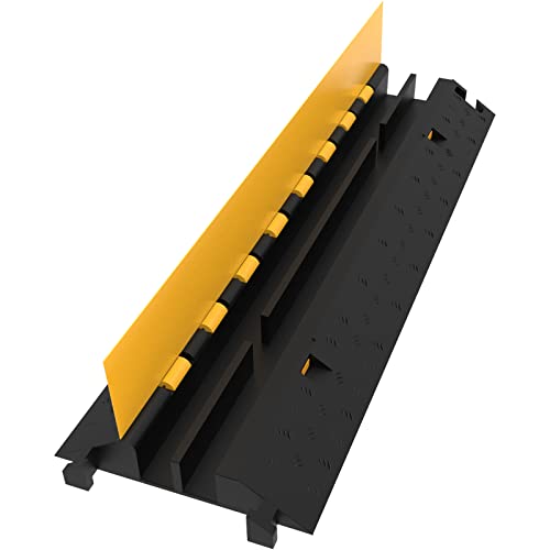 VEVOR 4 Pack Rubber Cable Protector Ramp 2 Channel Heavy Duty 66,000LB Load Capacity Cable Wire Cord Cover Ramp Speed Bump Driveway Hose Cable Ramp Protective Cover - style: 4 Pcs