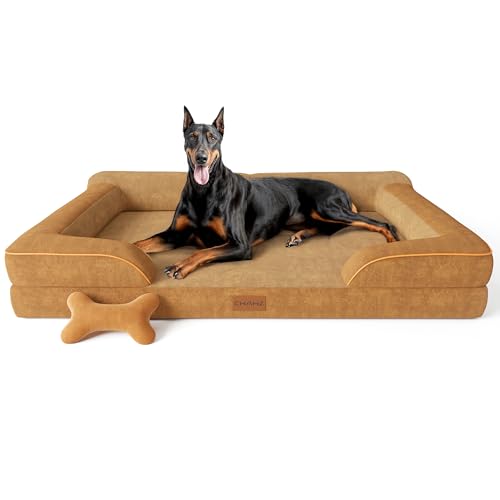 CWAWZ XXL Dog Bed for Extra Large Dogs, Giant Orthopedic Dog Bed with Cooling Gel Memory Foam, Waterproof Pet Bed with Removable Washable Cover, 53" Pet Sofa Bed Dutch Velvet with Bone Toy, Brown - color: Brown, size: XX-Large(53"L x 42"W x 9.5"Th)