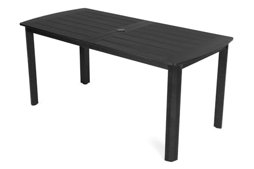 Outdoor Rectangle Dining Table with Rounded Edge, 67" All-Weather HIPS Patio Table for 6, Outdoor Furniture with Umbrella Hole, Ideal for Garden, Poolside, Backyard, Deck, Black - color: Black, size: 1 Table