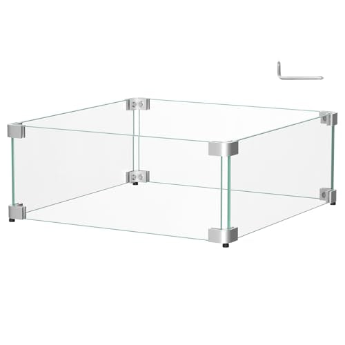 16" x 16" x 6" Glass Wind Guard for Propane Gas Fire Pit Table, Square Thick Tempered Glass Shield, Firepit Glass Barrier with Aluminum Corner Bracket & Rubber Feet - size: 16" x 16" x 6"