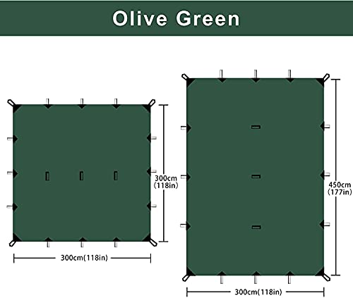 KALINCO Waterproof Camping Tarp Tent Hammock Rain Fly, 10X10FT/10X15FT, Mutifunctional Tent Footprint Lightweight Tarp for Camping, Hiking and Survival Shelter - color: Green-3x3m
