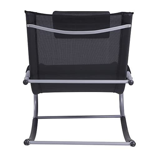 Outsunny Zero Gravity Rocking Chair Outdoor Chaise Lounge Chair Recliner Rocker with Detachable Pillow and Weather-Fighting Fabric for Patio, Deck, Pool, Black - color: Black