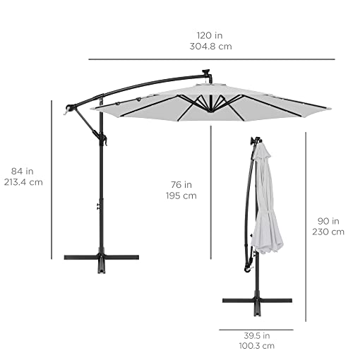 Best Choice Products 10ft Solar LED Offset Cantilever Hanging Market Patio Umbrella, 8 Sturdy Ribs, Easy Adjustment - Fog Gray - color: Fog Gray, size: Offset