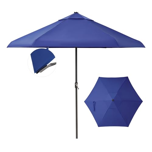 CROWN SHADES 9 Ft Patio Umbrella with Auto-Tilt & Olefin Fabric - Patented 45°Edge Connection Wind Resistant Outdoor Umbrella for Table, Pool, Beach, Effortless Crank System - color: Blue