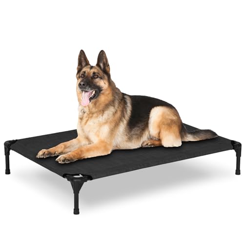 Elevated Dog Bed for Outdoor, Large Raised Dog Cot with Washable Mesh, Cooling Pet Cot Chew Proof for Outside Camping, 42"x30" Black - color: Black, size: 42"L x 30"W x 7"Th