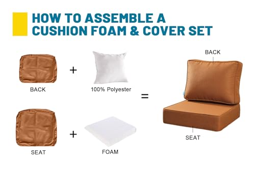 ARTPLAN Deep Seat Outdoor Patio Chair Cushions,2-Piece Seat and Back Cushion Set 24x24x6 and 18x24 Inches,Square, Signal Orange - color: Signal Orange