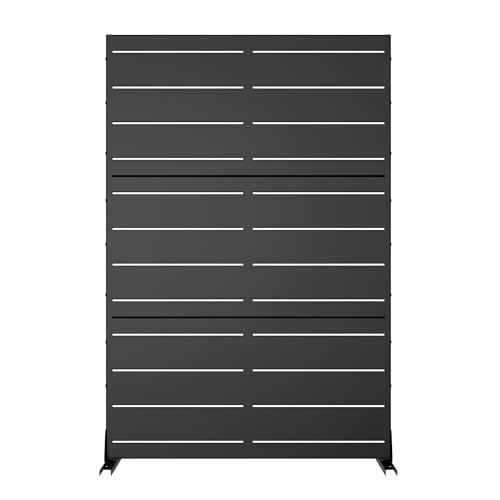 Casaphoria 72" H x 47" W Metal Outdoor Privacy Screen, Freestanding Decorative Divider for Patio, Deck, Balcony, and Garden with Stable Base, Black Adam - color: Black Adam