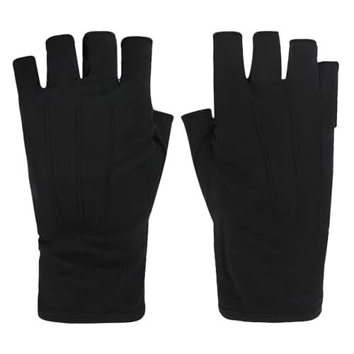 Lightweight Summer Fingerless Gloves Men Women UV Sun Protection Driving Cotton Gloves Nonslip Touchscreen Mittens - color: Black