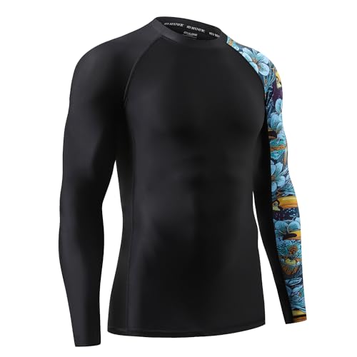 HUGE SPORTS Men's Rash Guard Long Sleeves UPF 50+ UV Sun Protection Quick Drying Splice Compression Swim Shirts - color: Heytoucan, size: Small