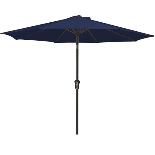 MEWAY 9ft Patio Umbrella Outdoor Table Umbrellas with Push Button Tilt and Crank, Market Umbrella 8 Sturdy Ribs for Deck, Garden, Pool and Backyard, Navy - color: Navy, size: 9ft