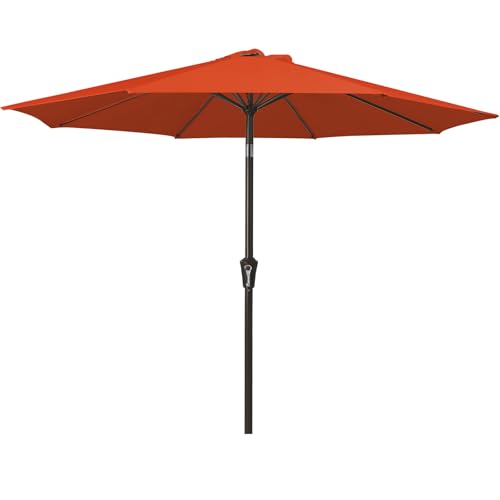 MEWAY 9ft Patio Umbrella Outdoor Table Umbrellas with Push Button Tilt and Crank, Market Umbrella 8 Sturdy Ribs for Deck, Garden, Pool and Backyard, Orange - color: Orange, size: 9ft