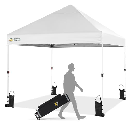 CROWN SHADES 8x8 Pop Up Canopy Tent,Commercial Canopy Tent Heavy Duty with 4" Wheels,4 Upgraded Weights,Patented Centerlock,400D Strength Oxford Fabric, Sto'N Go Bag,for Parties, Events, Camping,White - color: White, size: 8x8