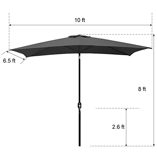 Blissun Rectangular Patio Umbrella, Table Market Umbrella with Tilt and Crank, Outdoor Umbrella for Garden, Deck, Backyard, Pool and Beach - color: Grey, size: 6.5 x 10 FT