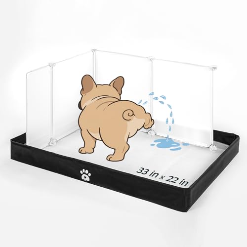 MEEXPAWS Dog Pee Pad Holder Foldable with Dog Litter Box Enclosure High Wall, Puppy Pad Holder Tray Liner Base with DIY Splash Guard, Indoor Dog Potty for Medium to Large Dogs, Leak-Proof, Easy Clean - size: Large - 33'' x 22''