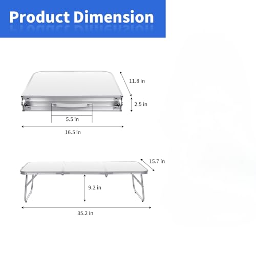 Moosinily Small Camping Table 35.2 inch Folding Picnic Table Foldable Low Camp Table Portable Short Aluminum Outdoor Floor Short Beach BBQ White 35.2×15.7 inch - color: White, size: 35.2×15.7 Inch