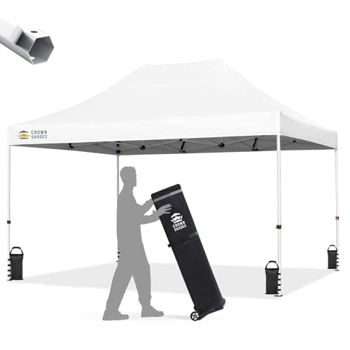 CROWN SHADES 10x15 Pop Up Canopy Tent, Thicken Frame Commercial Heavy Duty Tent, 8 Stakes & 4 Sandbags & 4 Ropes, Outdoor Canopies for Events, Parties,White - color: White, size: 10x15