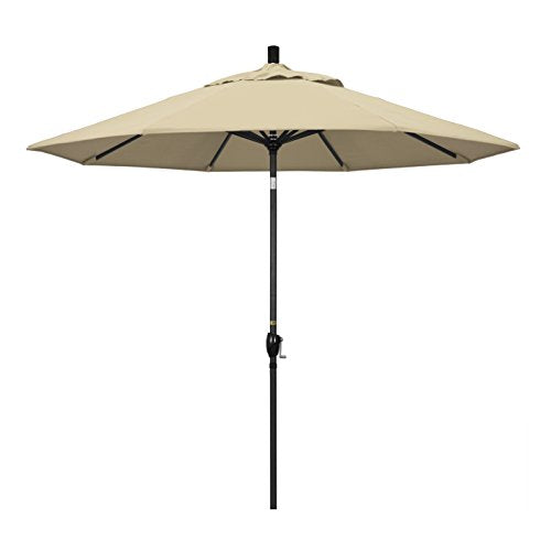 California Umbrella 9' Round Aluminum Market Umbrella, Crank Lift, Push Button Tilt, Black Pole, Sunbrella Antique Beige - color: Antique Beige