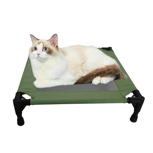 Pozico Elevated Pet Bed with Breathable Mesh for Small Cat and Dog, Raised Cooling Pet Cot for Puppy and Kitty, 18.9x18.9 inch (Olive Green Bed) - color: Olive Green Bed