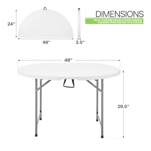Magshion 48" Round Folding Table, 4 Feet Bi-Folding Plastic Commercial Dining Card Table w/Carrying Handle for Outdoor Wedding Party Event Picnic, White - color: White, size: 4Ft