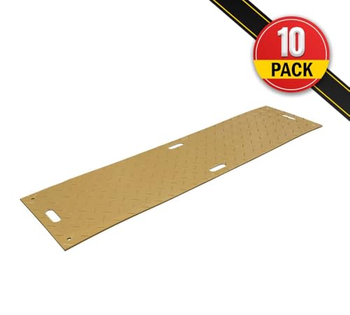 Mytee Products 10 Pk 2' x 8' - 1/2" Thick Heavy Duty Tan Ground Protection Mats with Diamond Plated Tread - Easily Supports 50 Ton Loads - HDPE Construction Mat for Equipment Lawns Landscapers - color: Tan, size: 2 x 8 Feet, style: 10 - Pack