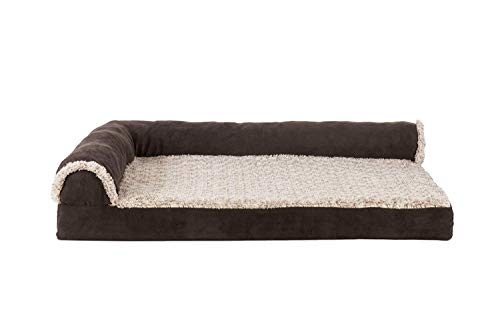 Furhaven Cooling Gel Dog Bed for Medium/Small Dogs w/ Removable Bolsters & Washable Cover, For Dogs Up to 35 lbs - Two-Tone Plush Faux Fur & Suede L Shaped Chaise - Espresso, Medium - color: (Two-Tone Faux Fur & Suede) Espresso, size: Medium