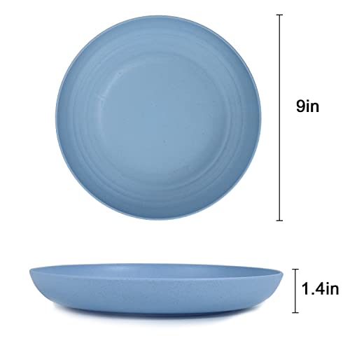 Homienly Deep Dinner Plates Set of 8 Alternative for Plastic - Microwave & Dishwasher Safe Wheat Straw Plates with 4 Colors (Fresh Light, 9 inch) - color: Fresh Light, size: 9 Inch