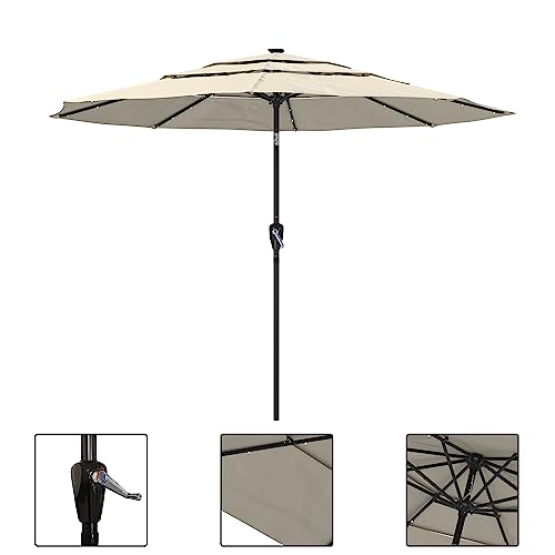 Boyel Living 11ft Patio Umbrella with Solar LED lights Outdoor Umbrella with Tilt Outdoor Large Table Market Umbrella for Poolside Deck Garden Backyard - color: Beige