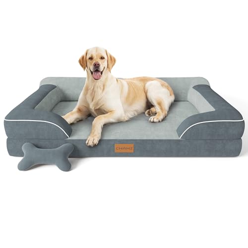 CWAWZ Jumbo Dog Bed for Extra Large Dogs, Orthopedic Dog Bed with Cooling Gel Memory Foam, Waterproof Pet Bed with Removable Washable Cover, 45" Pet Sofa Couch Dutch Velvet with Bone Toy, Dark Gray - color: Dark Grey, size: Jumbo(45"l X 35"w X 9.5"th)