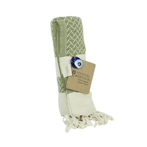 mysticalanatolia Turkish Beach Towel Oversized Cotton Sand Free Quick Dry Lightweight Peshtemal Large Travel Yoga Picnic Blanket Absorbent Compact 39x79 Green - color: Green
