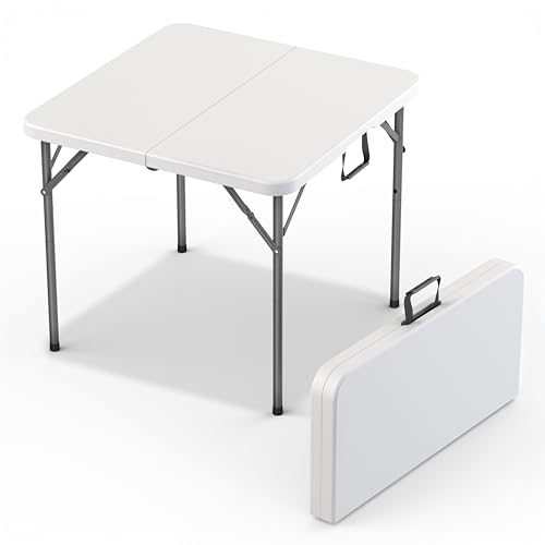 Our Modern Space 34" Square Foldable Table with Built in Handle & Steel Legs | Heavy Duty Portable | Perfect for Party, Dining, Wedding, Events, Picnic Indoor, Outdoor, Camping, Utility, Temporary - color: White, size: 3 Ft - Square
