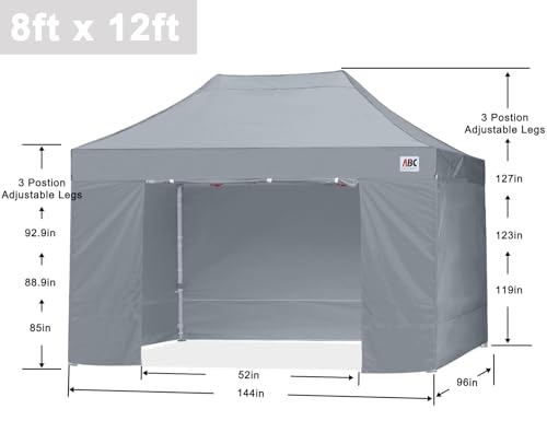 ABCCANOPY Easy Pop Up Canopy Tent with Sidewalls 8X12 Commercial -Series, Gray - color: Gray, size: 8X12