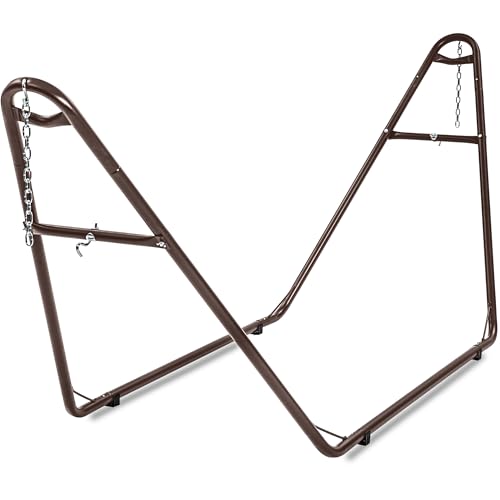 gafete Universal 2 Person Hammock Stand Only, 600 lbs Capacity, Fits 9 to 14ft Hammocks, Adjustable Double Heavy Duty Powder-Coated Steel Stand for Outside, Multi-Use (Coffee) - color: Coffee