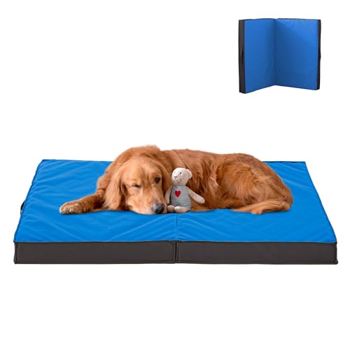 Outdoor Dog Bed for Large Dogs, Waterproof and Portable with Washable Cover, Foldable Cooling Orthopedic Bed for Outside and Indoor Use, 35" All Weather - color: Navy Blue, size: Large