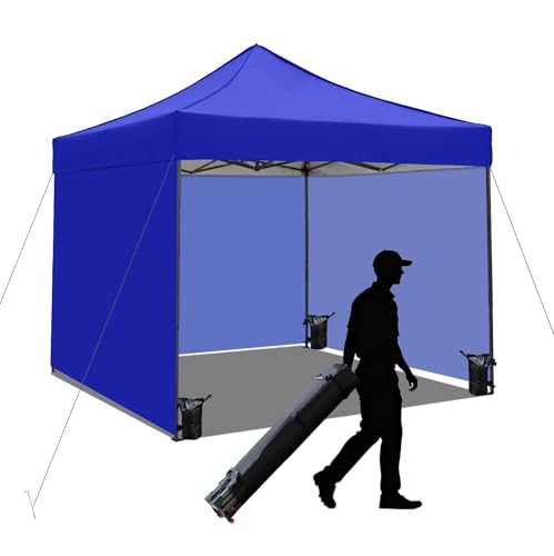 10x10 Pop up Canopy Tent with Sidewalls,Heavy Duty Waterproof Sun Shade Canopy Easy up Canopy with Wheel Bag Commercial Gazebo Tent for Outdoors Parties Vendors Camping Beach(Blue) - color: Blue