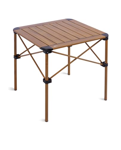 iClimb Lightweight Stable Alu. Folding Square Table Roll Up Top with Carry Bag for Camping Picnic Backyards BBQ Camp Kitchen (Nature, M) - color: Nature, size: Medium