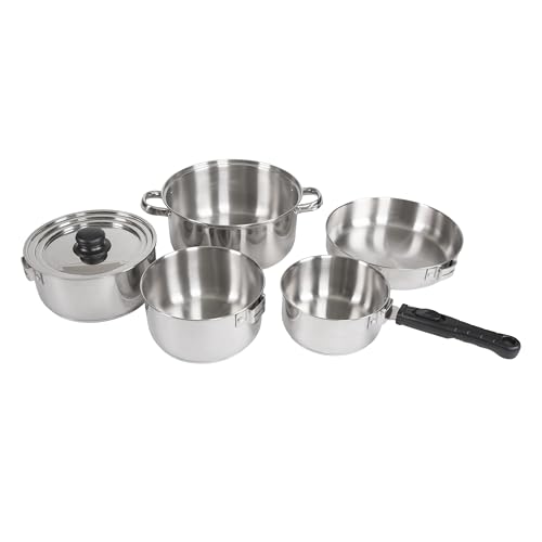 Stansport Stainless Steel Camping Cookware Set – Durable Nesting Mess Kit for Backpacking, Hiking & Outdoor Cooking – Compact Portable Pot & Pan with Carry Bag – Multiple Sizes for Family to Solo Use - style: 7 Piece