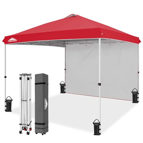 EAGLE PEAK Commercial Canopy 10x10 Pop Up Canopy Tent with 1 Sidewall, Easy Setup Heavy Duty Instant Event Shelter for Vendors & Markets, Outdoor Sun Shade, Red - color: Red, size: 10x10