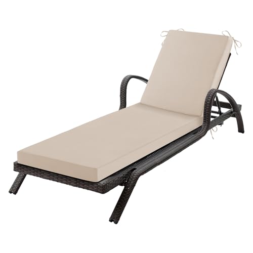 Chaise Lounge Cushions Outdoor, 72x 21x 3 Inch Waterproof & Fade-Resistant Lounge Chair Cushion, Outdoor Chaise Cushion with Removable Cover & Ties for Lawn, Patio, Pool & Beach, Beige - color: Beige, size: 72x21+3"