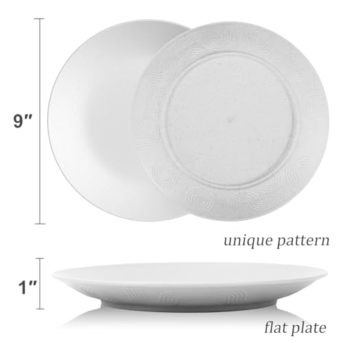 Wrova Wheat Straw Dinner Plates 9 Inch Unbreakable Set of 8 - Dishwasher & Microwave Safe Plastic Plates Reusable - Lightweight Plates for kitchen,camping,salad,appetizer - White - color: White, size: 9 inch