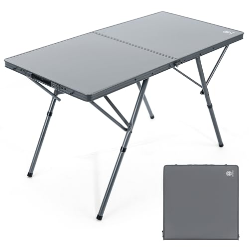 EVER ADVANCED Large Camping Table for 4-6 Person, Portable Folding Aluminum Table with Carrying Handle, Suitable for BBQ, Picnic, Camping and Indoor Use, Support up to 130LBS, Gray - color: Grey