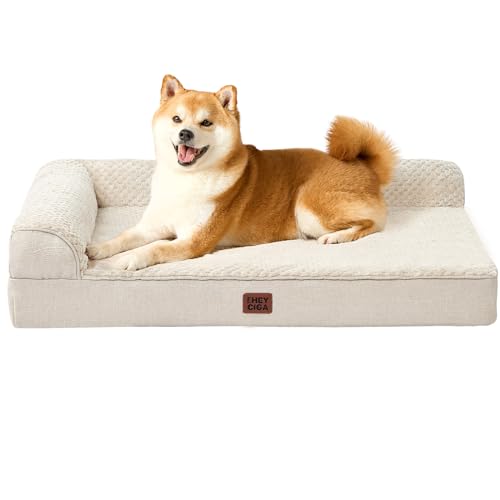 EHEYCIGA Memory Foam Dog Bed Large Size Dogs, Orthopedic Dog Bed Large with Washable Removable Cover, Waterproof Pet Sofa Couch with Nonskid Bottom, 36x27x6, Beige - color: Beige, size: 36.0"L x 27.0"W x 6"Th