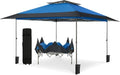 PHI VILLA 13x13 Pop Up Canopy Tent Instant Outdoor Party Canopy Easy One Person Set-up Folding Shelter with Auto Extending Eaves 169 Square Feet of Shade, Blue, Oxford Cloth with Stainless Steel Frame - color: Blue