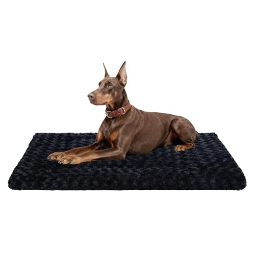 Washable Dog Bed Mat Soft Dog Crate Pad Fluffy Pet Kennel Beds Sleeping Mattress with Non-Slip Bottom for Large Jumbo Medium Small Dogs, 47 x 29 Inch, Black - color: Black, size: 47.00" x 29.00" x 1.50"