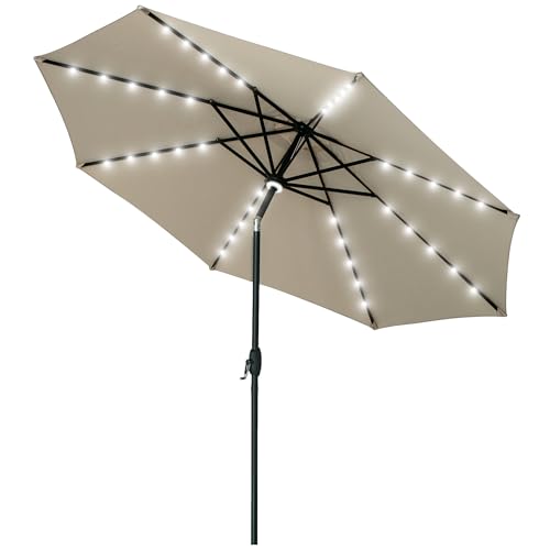 GDY 10Ft Patio Umbrella, Table Umbrella with 40 LED Lights, Outdoor Umbrellas for Patio, with Tilt and Crank, Center Light, for Garden, Deck, Backyard, Pool, and Beach. - color: Khaki