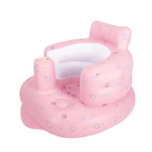 Inflatable Baby Chair, Inflatable Baby Seat for Babies 3 Months and Up, Summer Blow Up Chair with Built in Air Pump, Infant Floor Seats for Learning to Sit, Palying, Camping, Strawberry - color: Strawberry