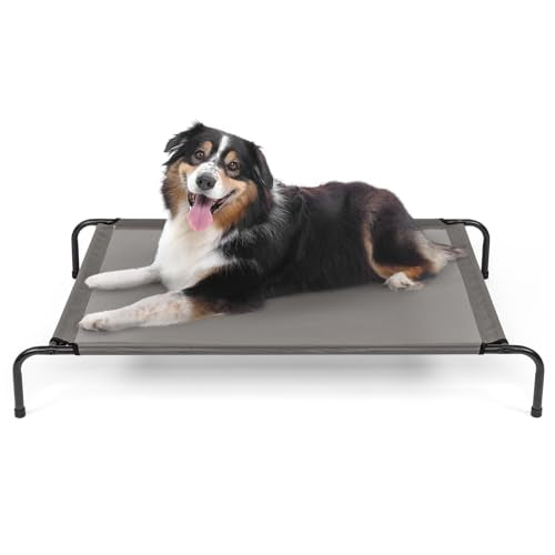 Elevated Dog Bed Cot,Portable Indoor & Outdoor Pet Hammock with Metal Frame & Breathable Mesh,No-Slip Feet,Cooling Raised Pet Bed for Large Dogs, (Grey, Medium) - color: Grey, size: Medium